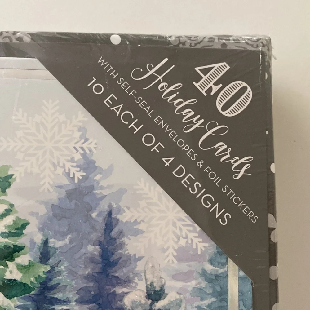 NEW SEALED BOX SET 40 Holiday Christmas Cards Self-Sealing Envelopes & Stickers